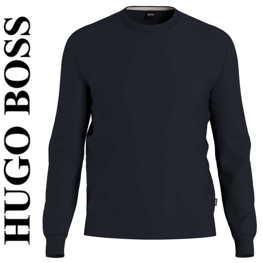 Hugo Boss Men’s Botto Crewneck Virgin Wool Pullover Sweater Navy Blue Italian L